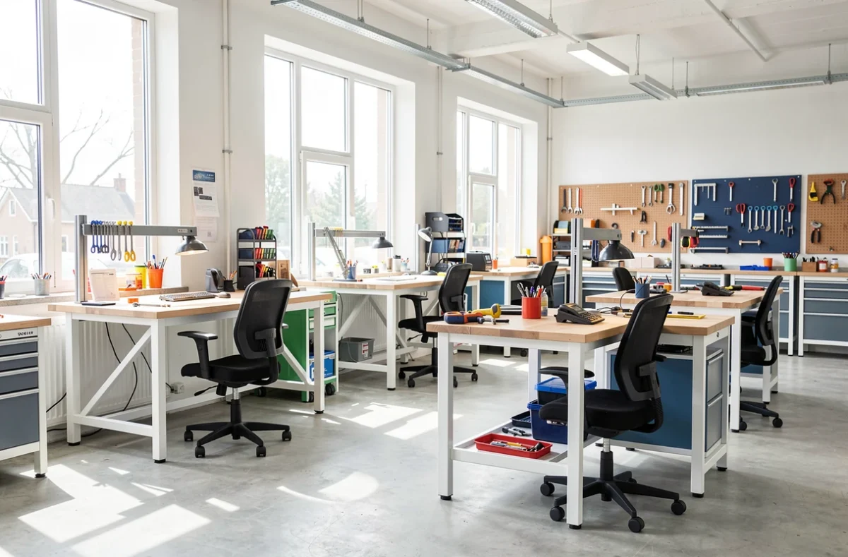 Atelier de production adapté avec plusieurs postes de travail