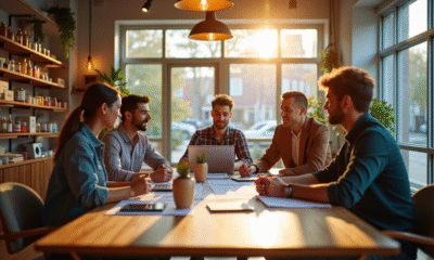 Intérieur lumineux d'une boutique moderne avec entrepreneurs