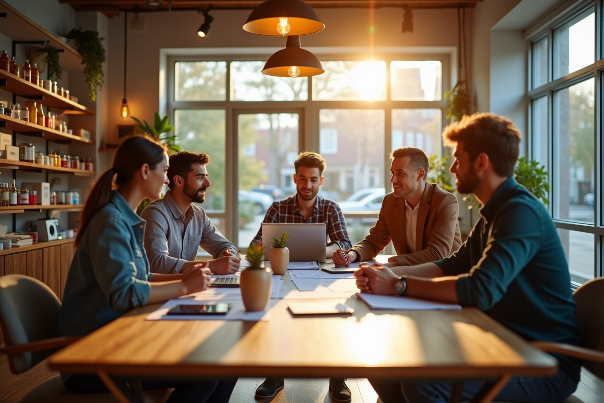 Intérieur lumineux d'une boutique moderne avec entrepreneurs