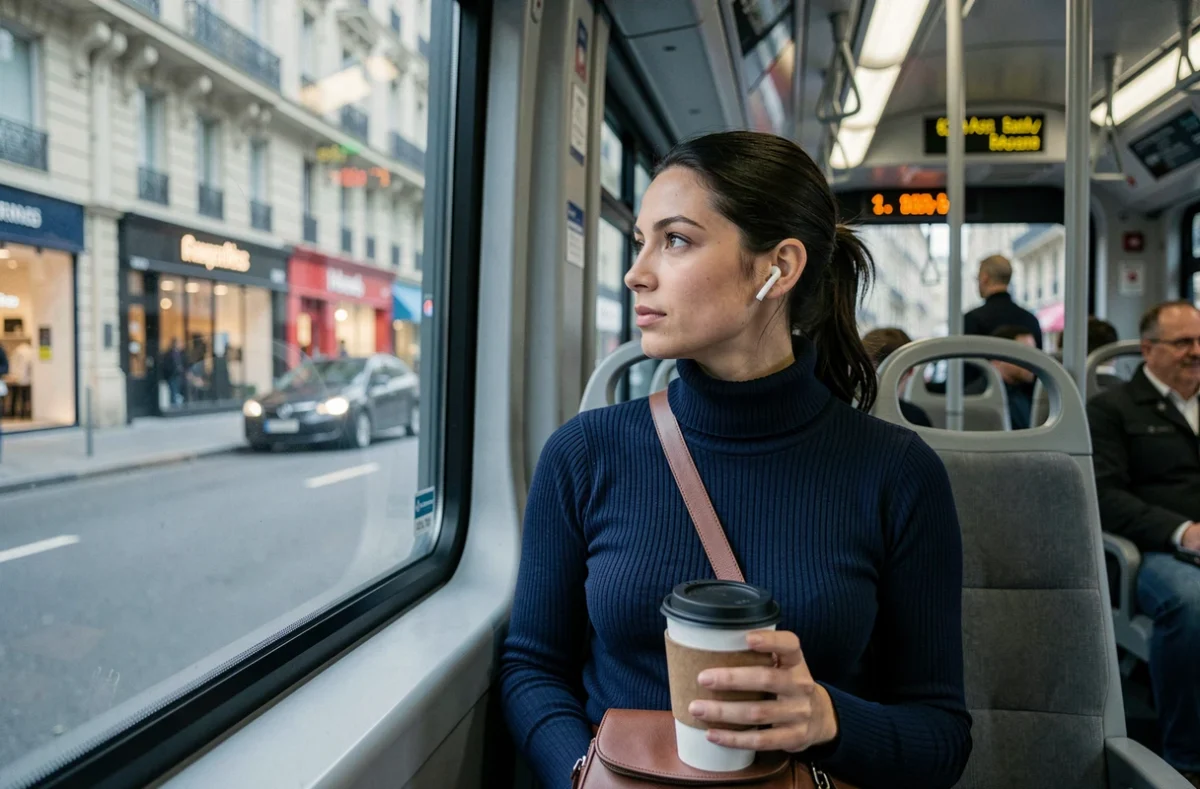 Femme dans un bus RATP parisien en alternative au trajet quotidien de la ligne 3