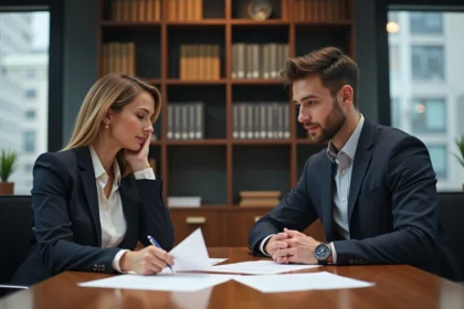 Femme d'affaires et jeune entrepreneur en réunion dans un bureau moderne