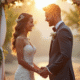 Couple heureux échangeant leurs vœux en plein air lors d’un mariage