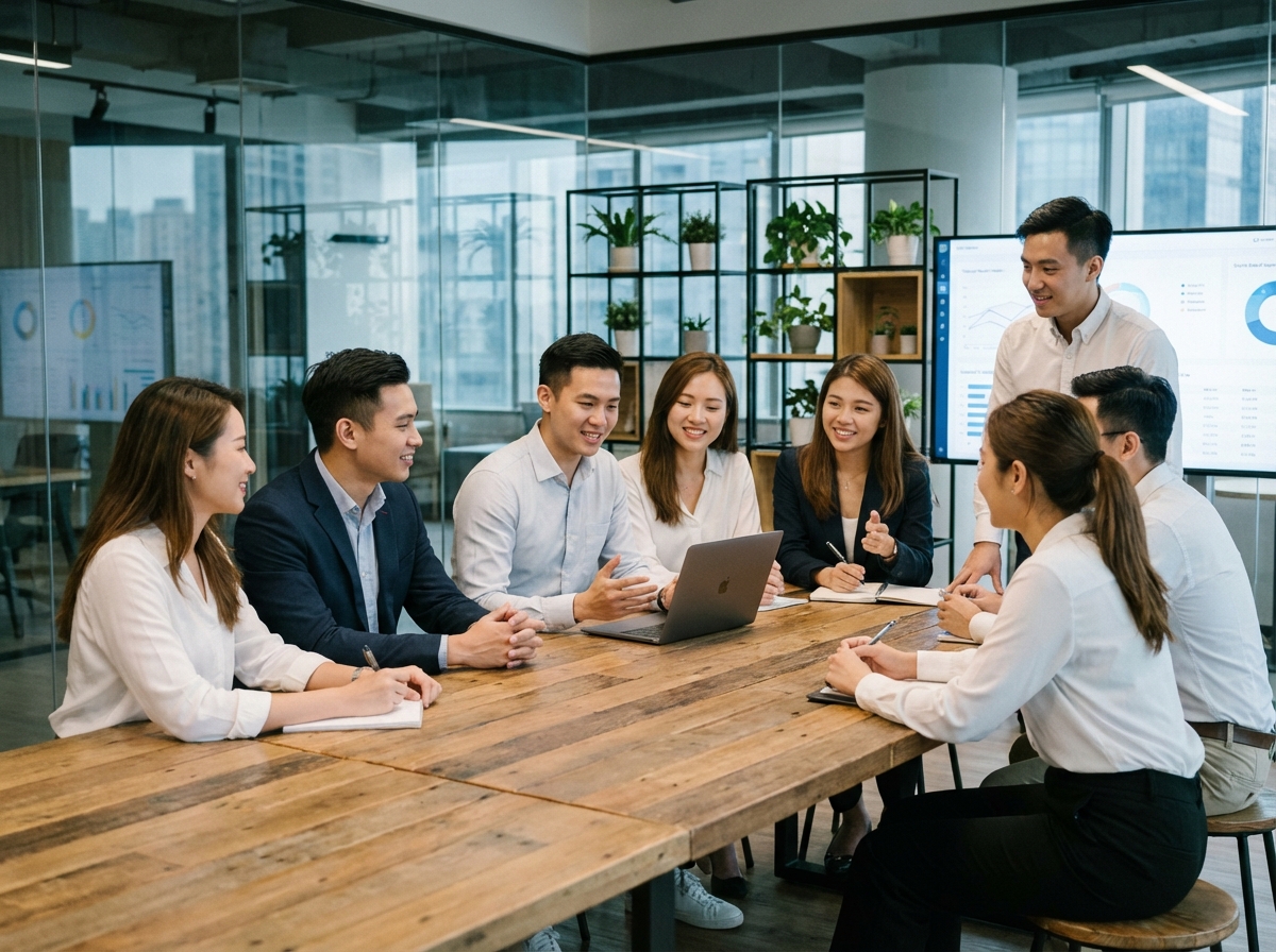 Groupe de jeunes professionnels en réunion de travail