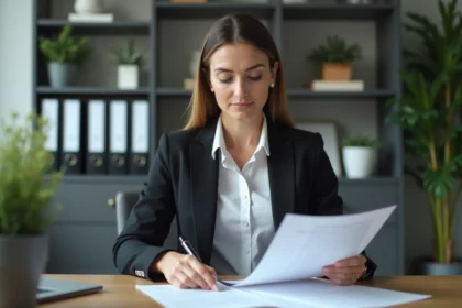 Femme d'affaires en réunion dans un bureau moderne