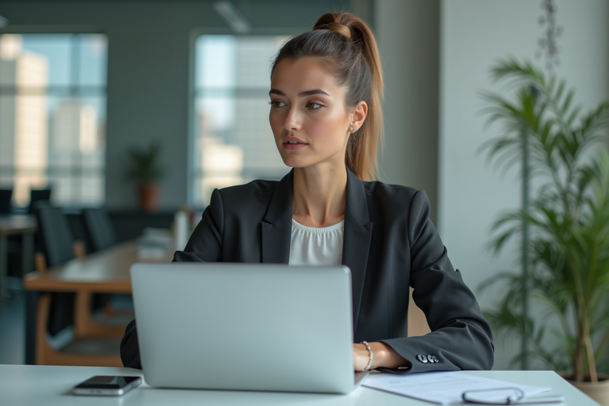 Femme d affaires assise au bureau moderne