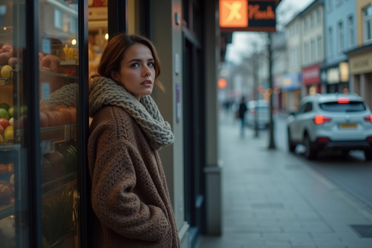 Jeune femme regardant à travers la vitrine d