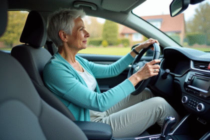 Femme senior confiante au volant d'une voiture moderne