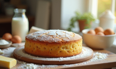 Gâteau nature frais sur une table en bois avec ingrédients