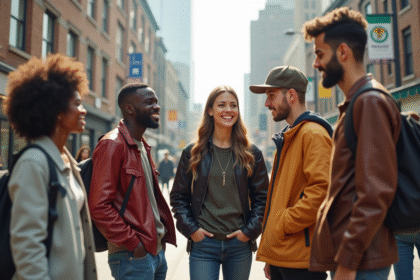 Groupe de jeunes adultes en mode urbain dynamique