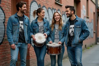 Groupe de musiciens français dans une ruelle urbaine
