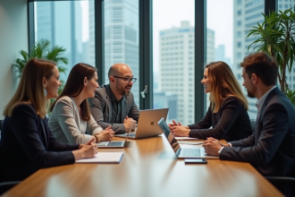 Groupe de professionnels en réunion dans un bureau moderne
