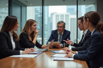 Groupe de professionnels en réunion dans un bureau moderne