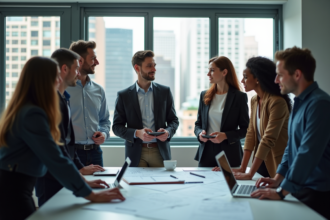 Groupe de jeunes professionnels dans un bureau moderne