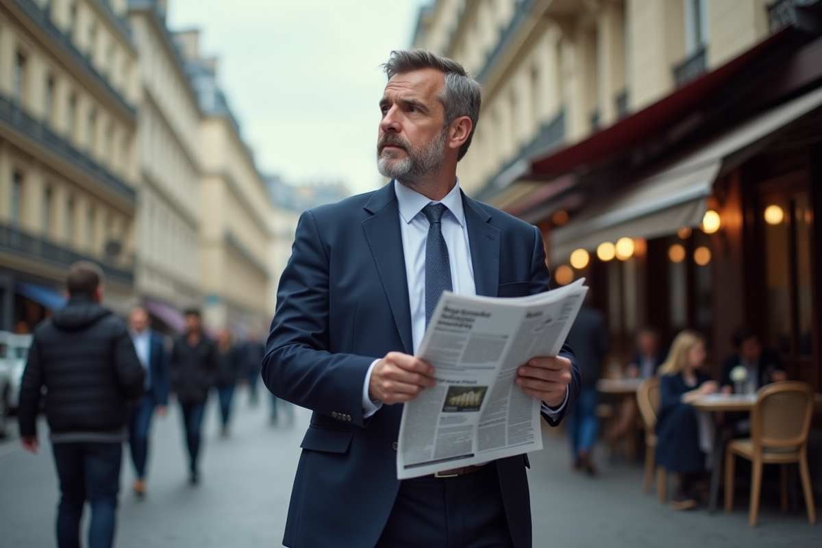 Homme d'affaires à Paris regardant au loin