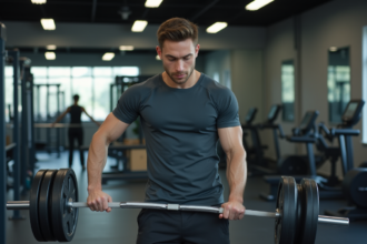 Jeune homme examinant une barre en salle de sport moderne