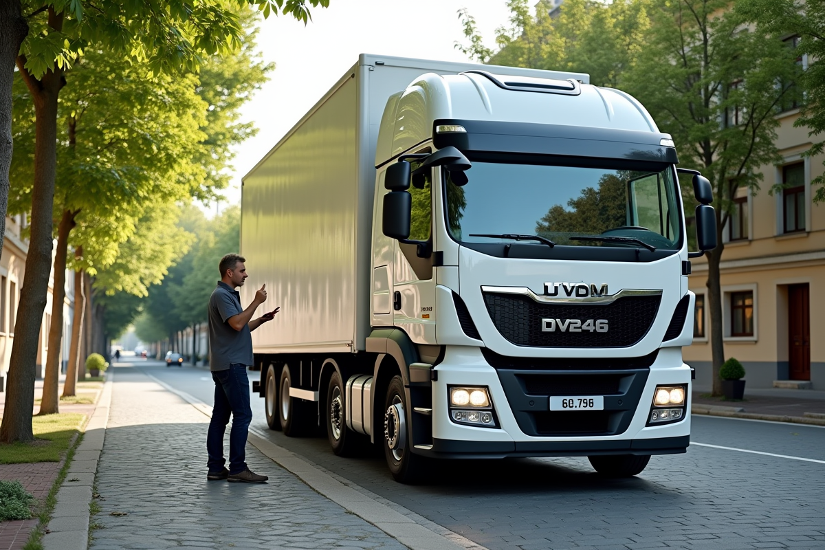 Homme inspectant un camion léger d