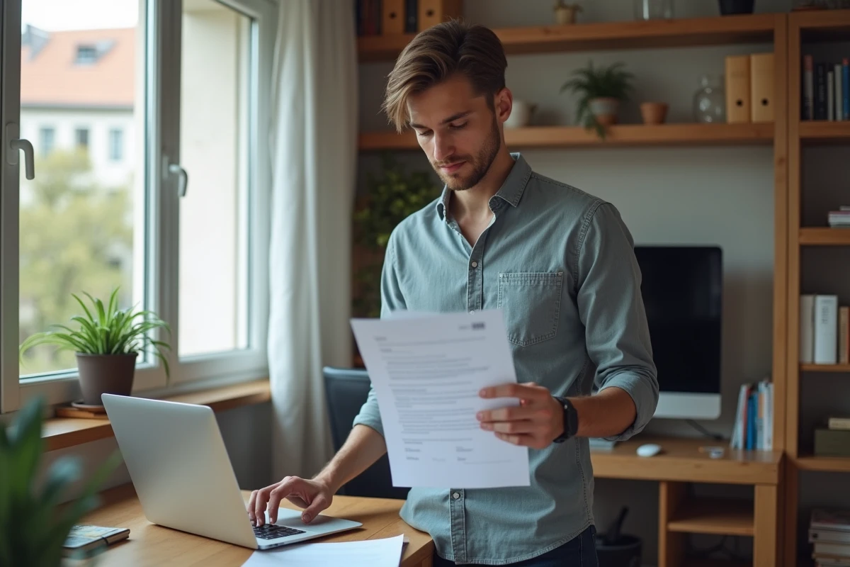 Jeune homme tenant une attestation d