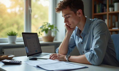 Jeune professionnel regardant sa fiche de paie dans un bureau moderne