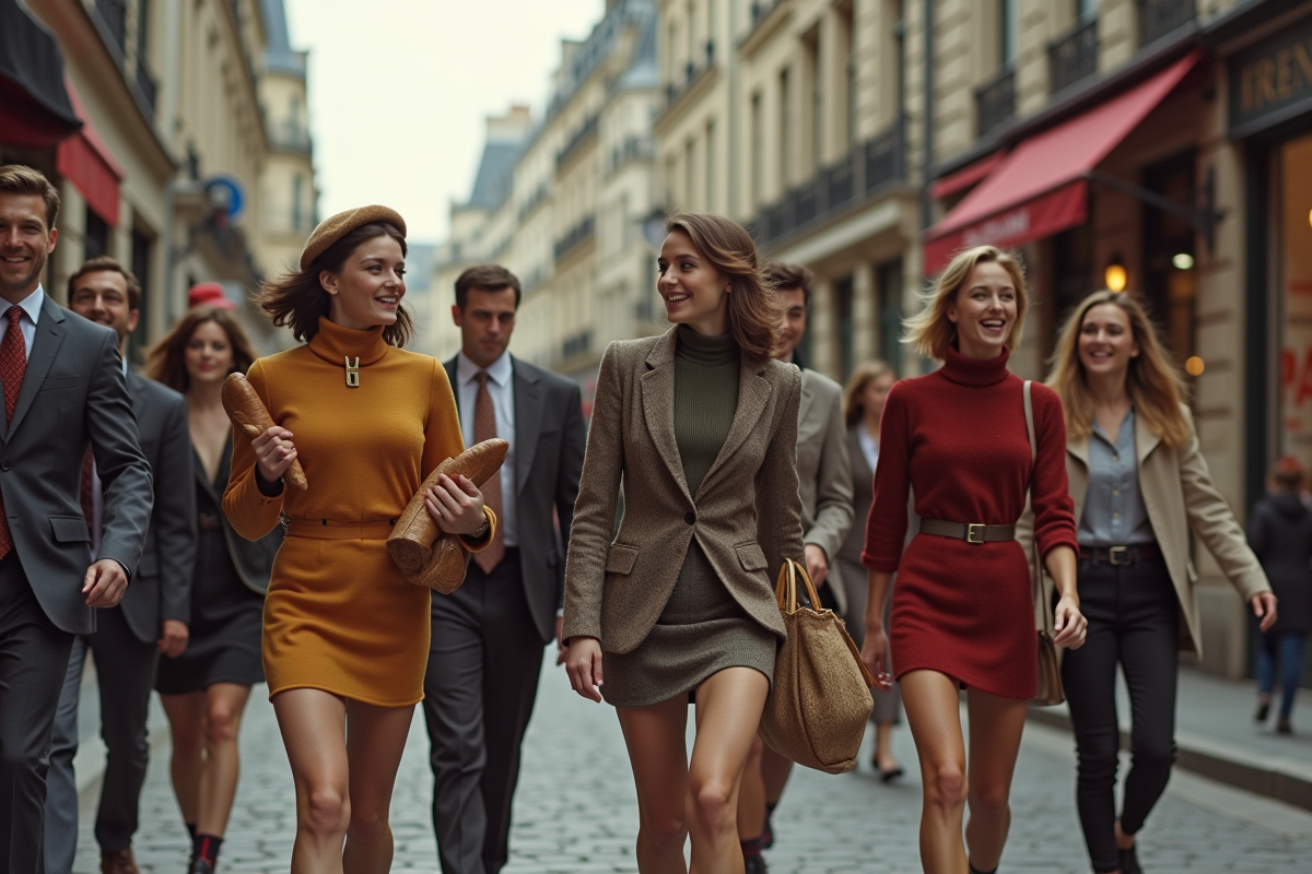 Groupe de jeunes Parisiens en mode années 60 dans la rue