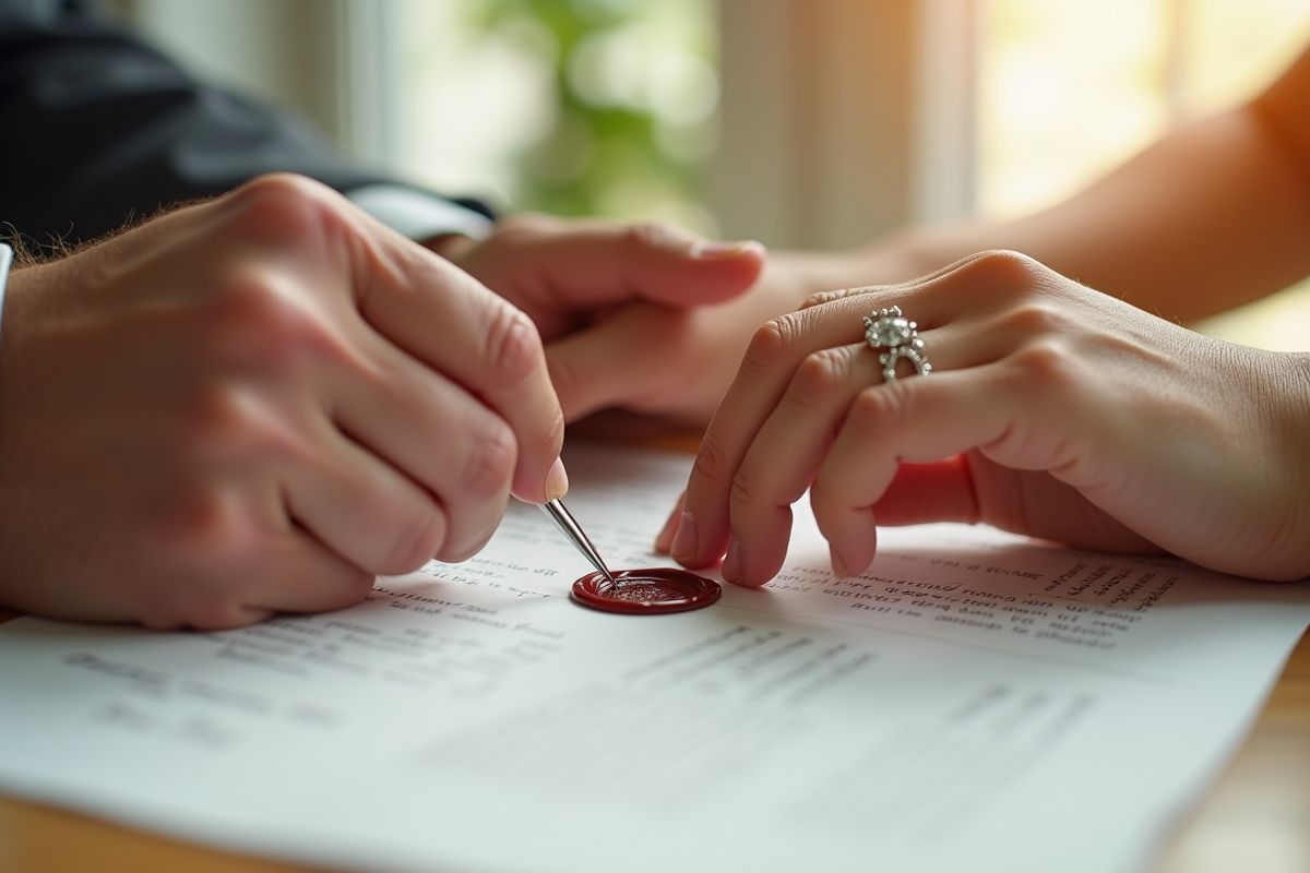 Mains entrelacees avec bagues de mariage pour renouvellement de vœux