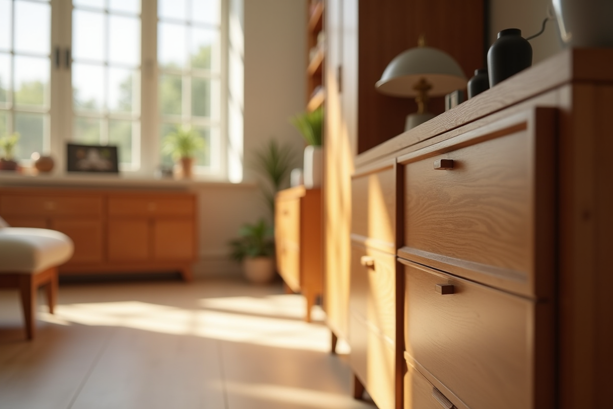 Meubles en bois finis et polis dans un studio lumineux