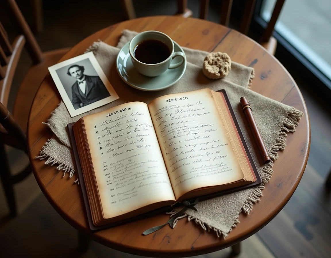 Mise à plat d'un journal ouvert avec des dates et une photographie en noir et blanc, représentant les repères biographiques clés de Naïma M'Faddel