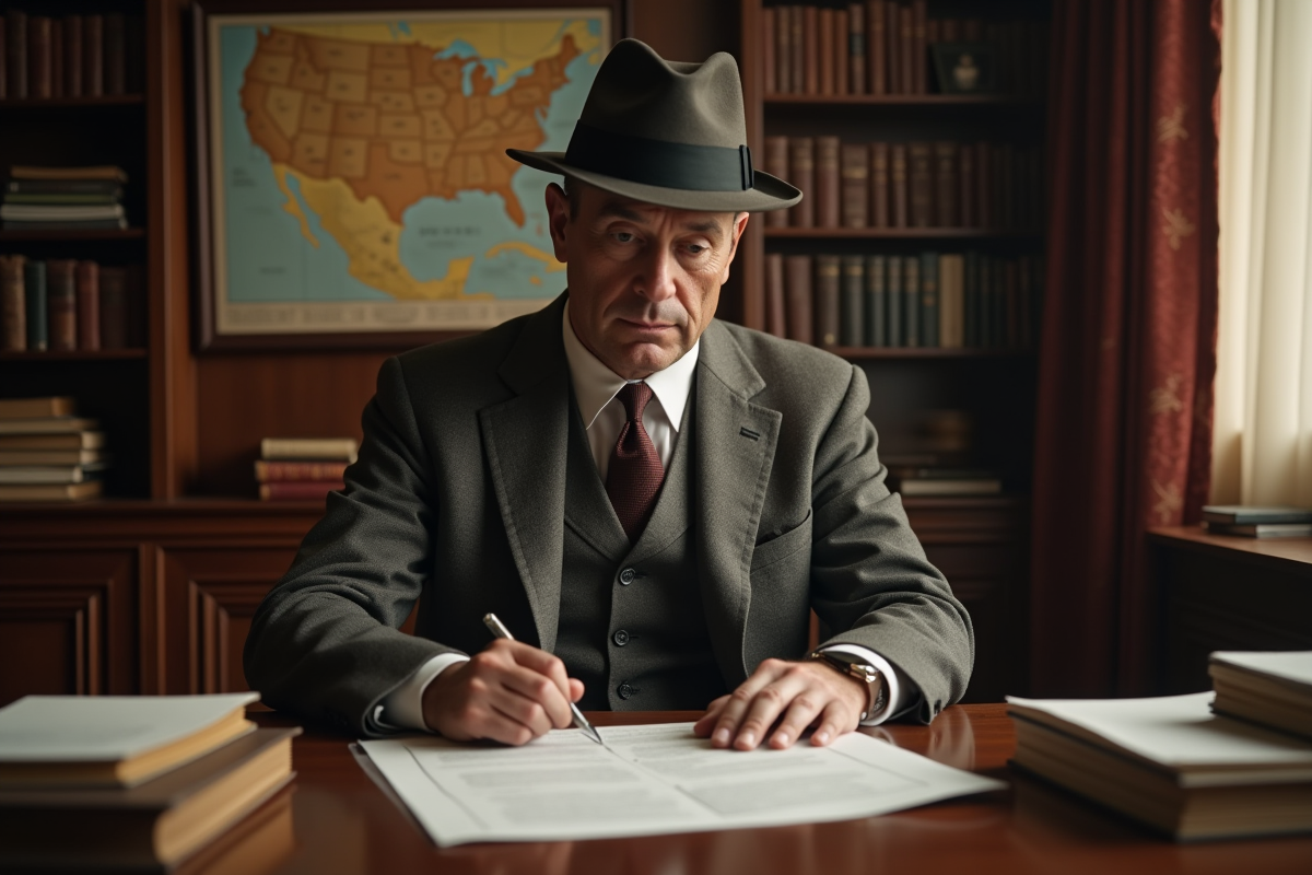 Officiel gouvernemental des années 30 en costume dans un bureau