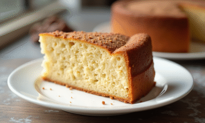 Tranche de gâteau joconde aux noisettes en gros plan