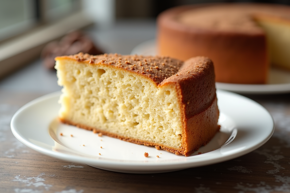 Tranche de gâteau joconde aux noisettes en gros plan