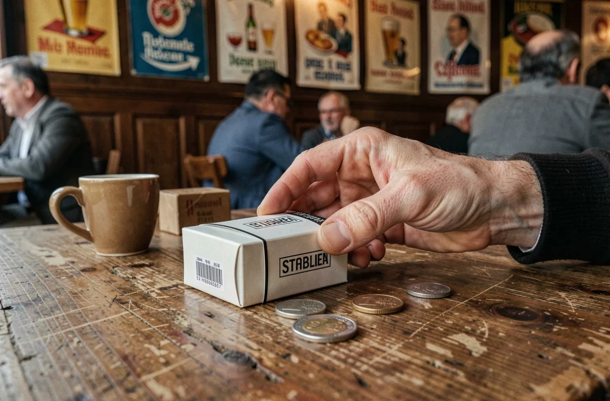 Paquet de cigarettes posé sur une table de café berlinois avec des pièces d'euros, illustrant le prix des cigarettes en Allemagne en 2026