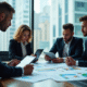 Groupe de professionnels analysant des données financières modernes