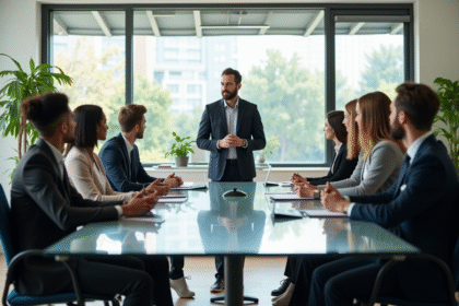 Groupe de professionnels en réunion dans un bureau moderne