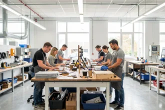 Salariés au travail dans un atelier d'entreprise adaptée